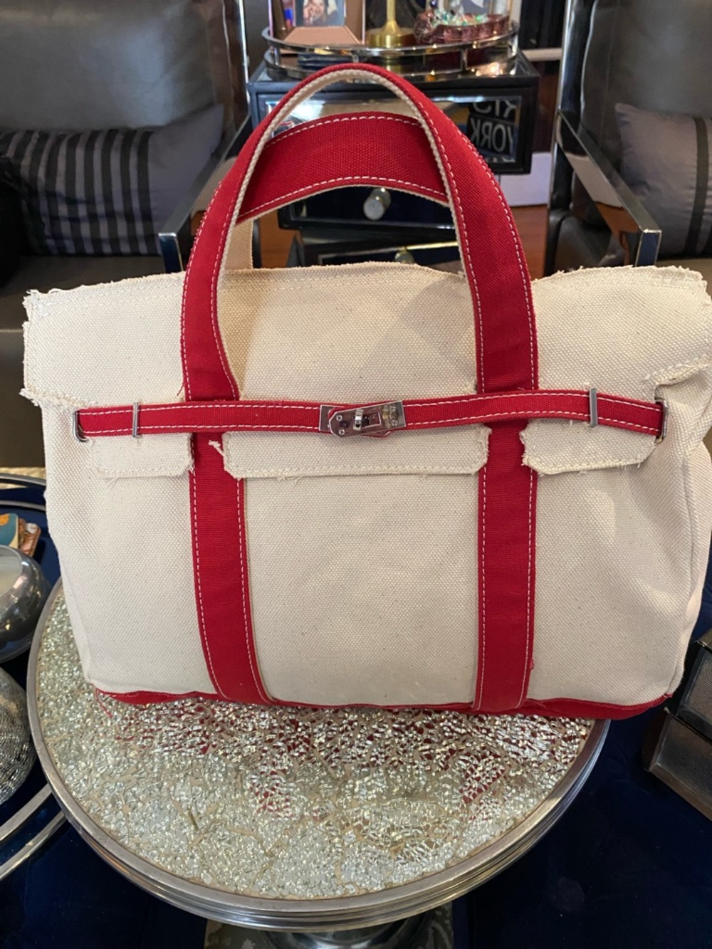 Large Boatkin Canvas Tote Bag with Red Trim - NWT